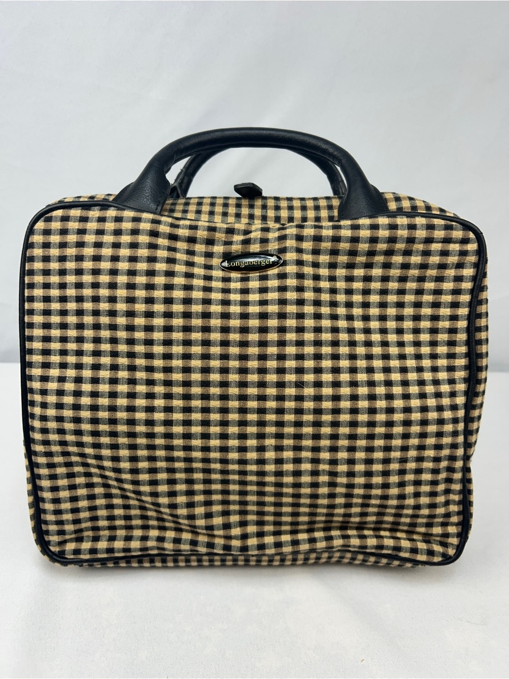 Longaberger Black and Beige Gingham Cosmetic Travel Case